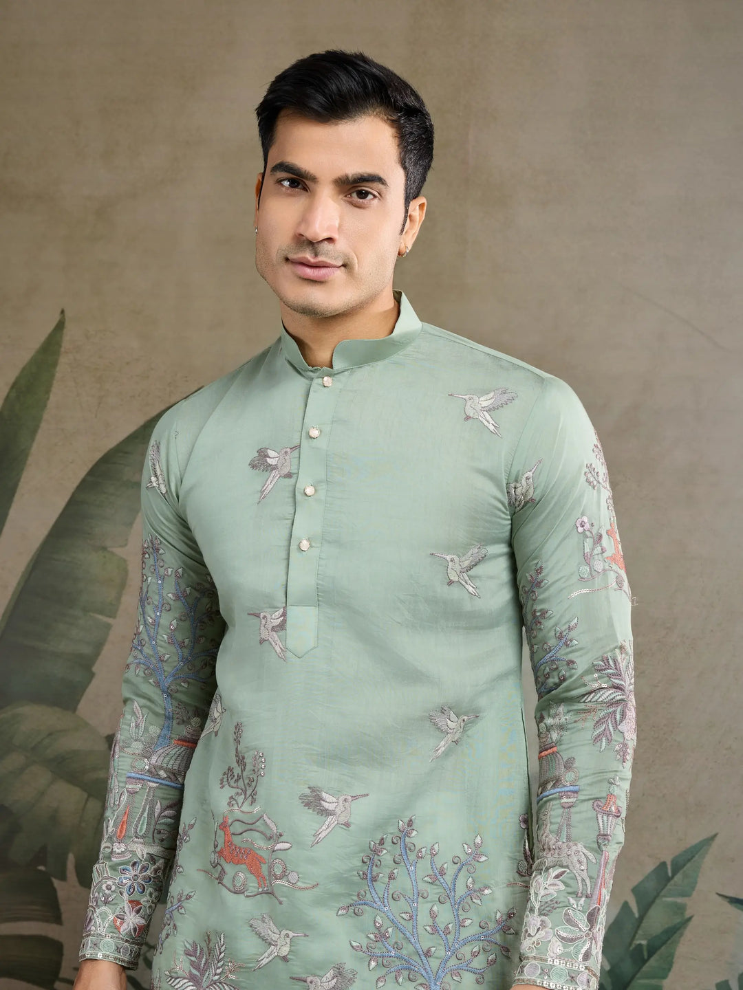 Pista Green Viscose Silk Thread & Sequence Embroidered Work Kurta With Pant - qivii