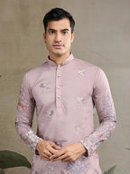 Peach Viscose Silk Thread & Sequence Embroidered Work Kurta With Pant
