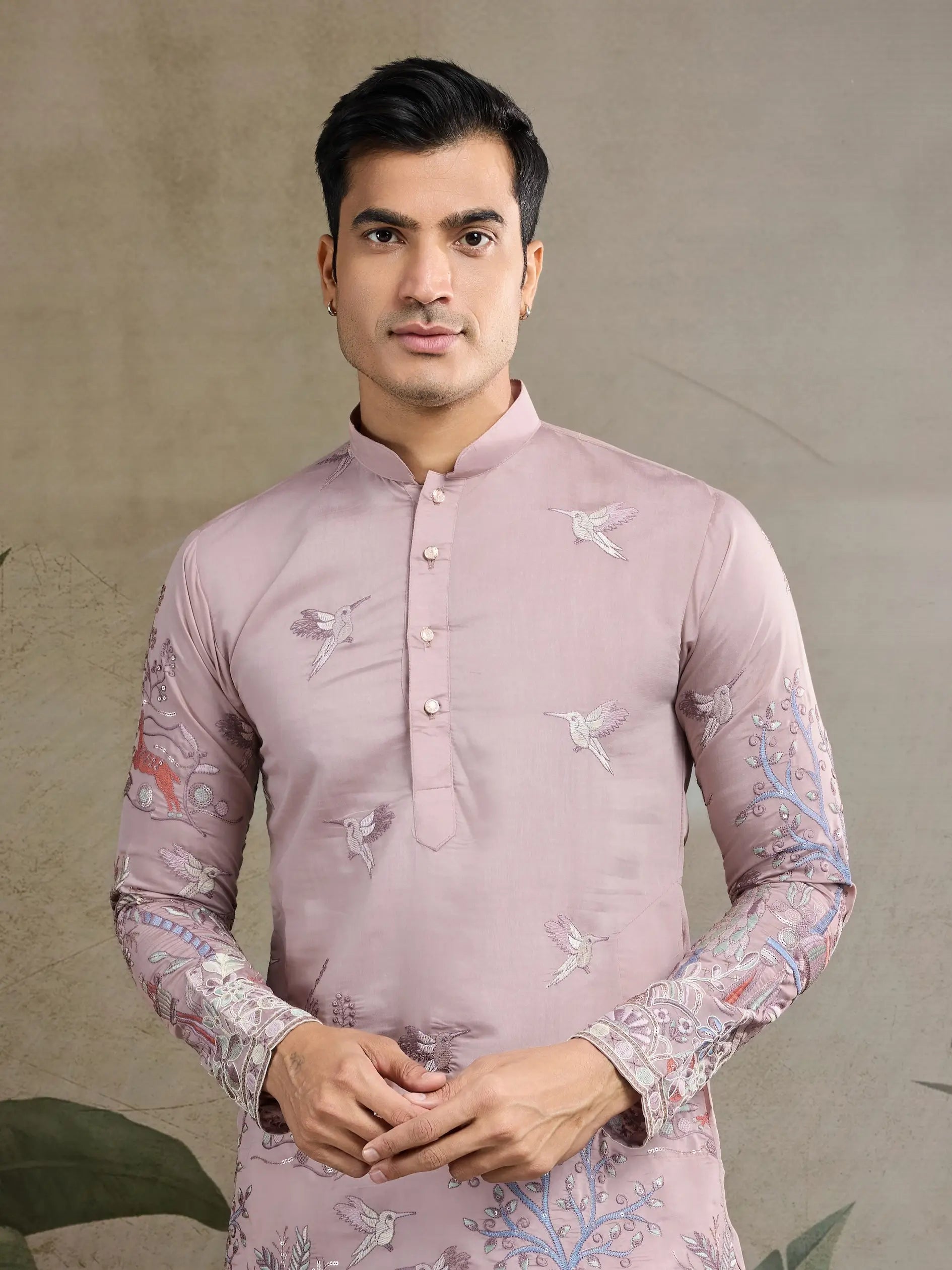 Peach Viscose Silk Thread & Sequence Embroidered Work Kurta With Pant