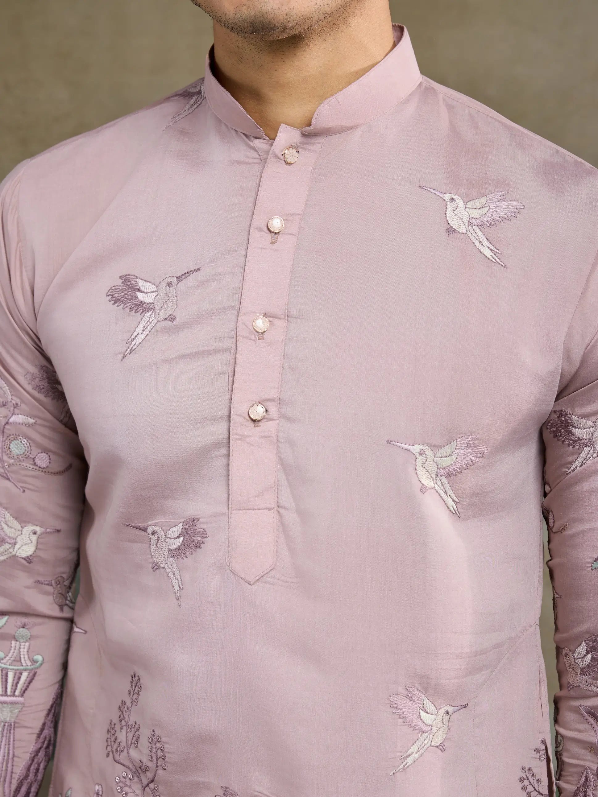 Peach Viscose Silk Thread & Sequence Embroidered Work Kurta With Pant