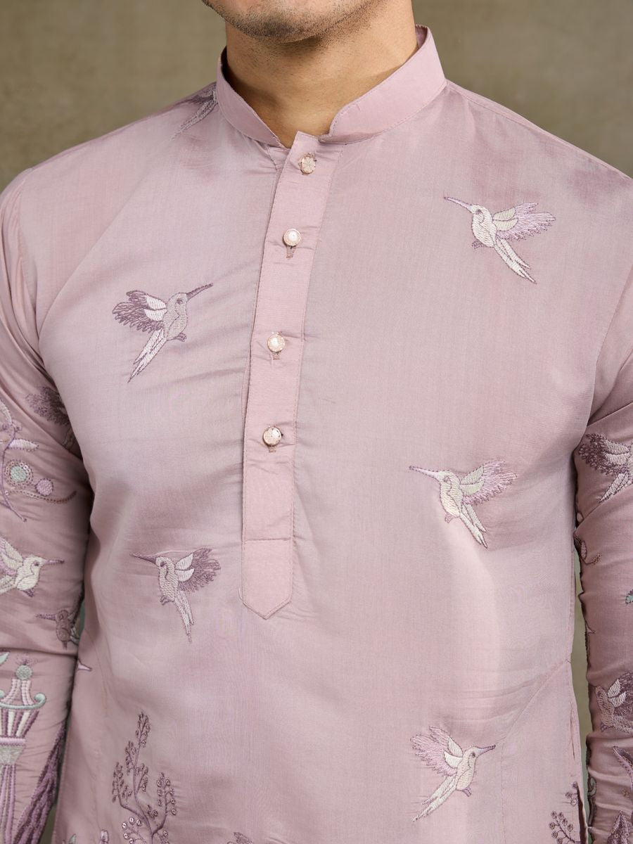 PEACH VISCOSE SILK THREAD & SEQUENCE EMBROIDERED WORK KURTA - qivii