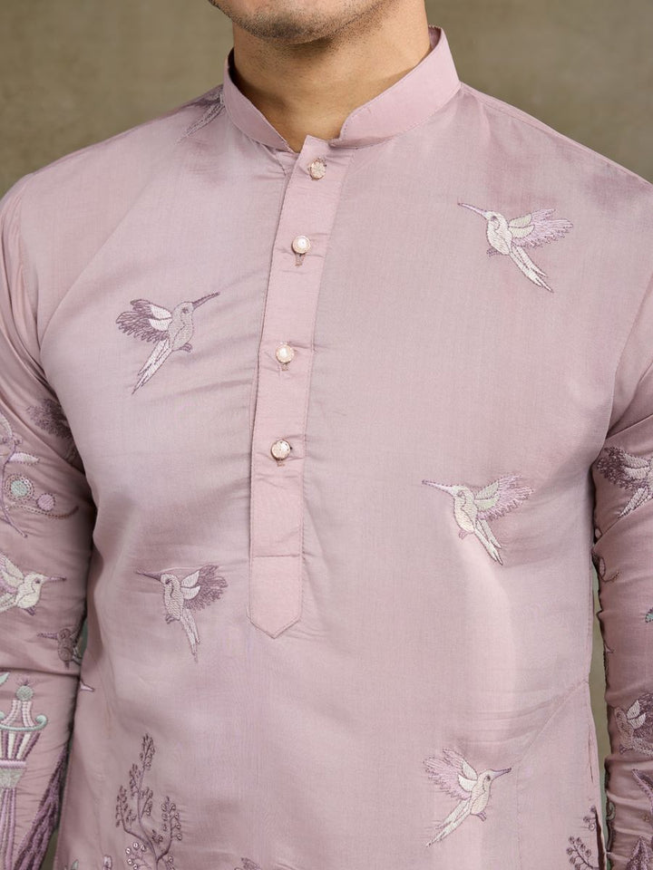 PEACH VISCOSE SILK THREAD & SEQUENCE EMBROIDERED WORK KURTA - qivii