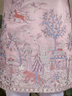 Peach Viscose Silk Thread & Sequence Embroidered Work Kurta With Pant