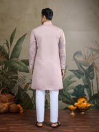 Peach Viscose Silk Thread & Sequence Embroidered Work Kurta With Pant