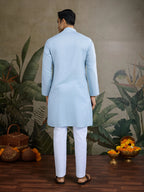 Sky Jari & Mirror Work Kurta Set With Pant & Dupatta