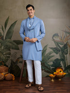 Light Blue Jari & Mirror Work Kurta Set With Pant & Dupatta