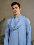 Light Blue Jari & Mirror Work Kurta Set With Pant & Dupatta