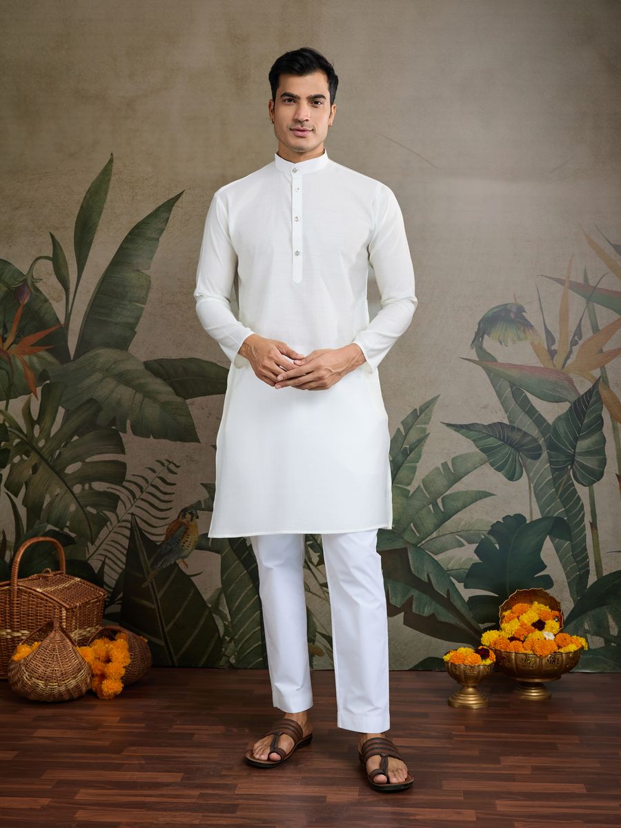 WHITE VISCOSE SILK THREAD & SWAROVSKI EMBOIDERED WORK KURTA KOTI - qivii