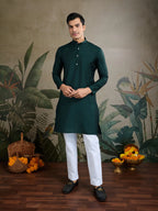 Green Silk Thread & Swarovski Embroidered Work Kurta Set With Koti (Jacket)