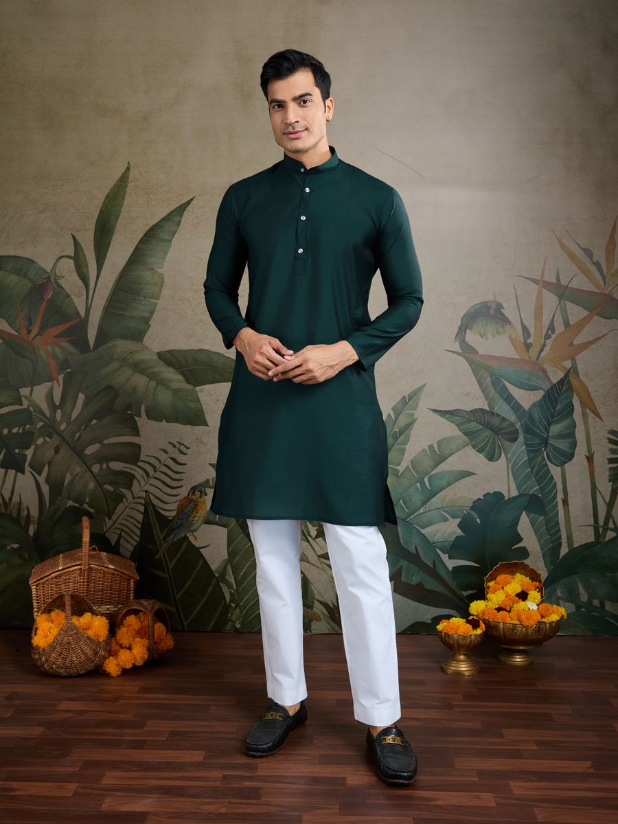 GREEN VISCOSE SILK THREAD & SWAROVSKI EMBOIDERED WORK KURTA KOTI - qivii