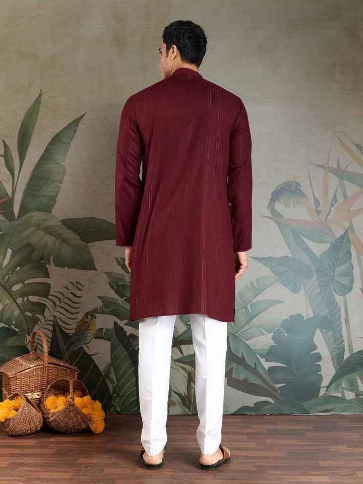 Maroon Mirror And Zari Weaving Work Kurta With Printed Dupatta - qivii