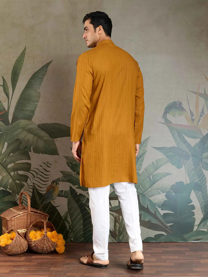 Mustard Yellow Mirror And Zari Weaving Work Kurta With Printed Dupatta - qivii