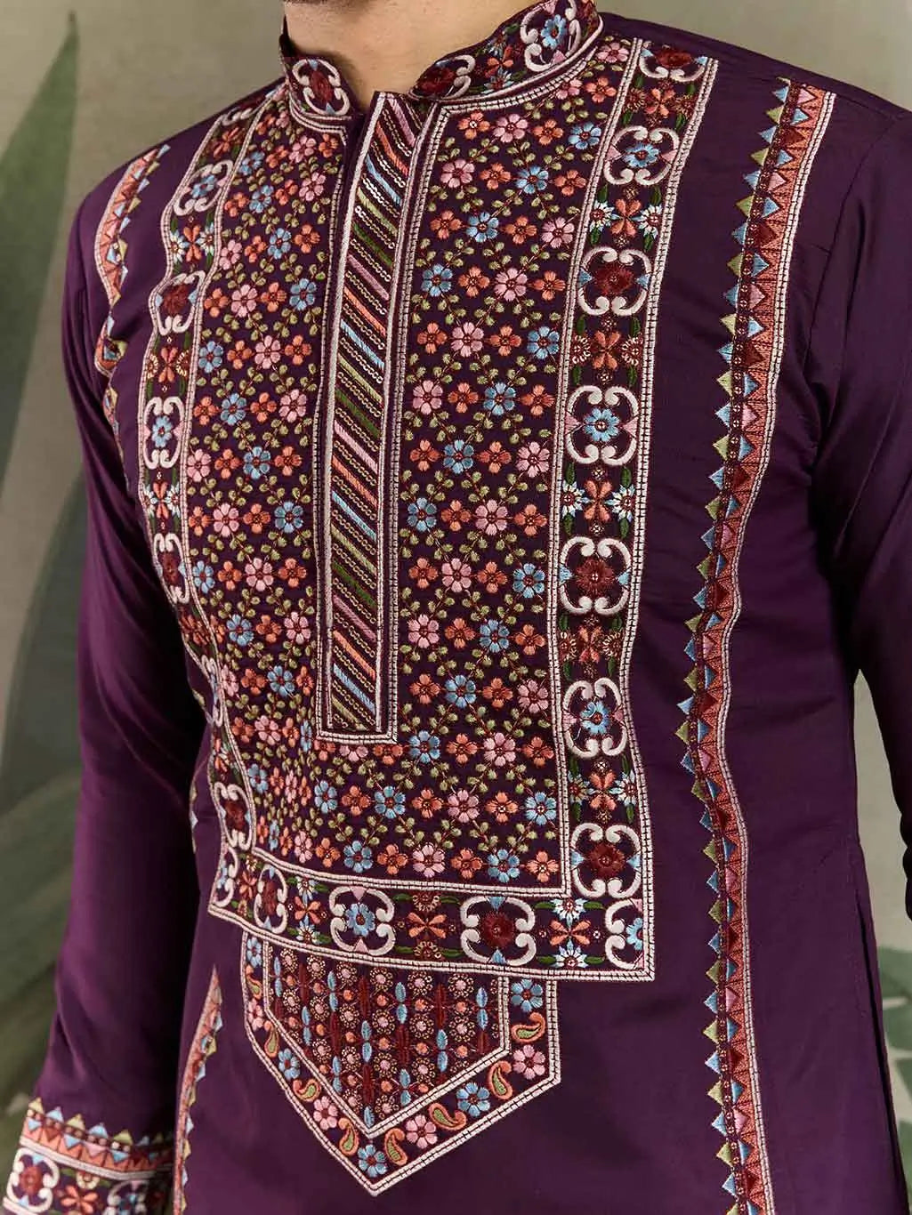 Dark Purple Festive Wear Kurta Set With Multi Thread Sequins Embroidery Work - qivii