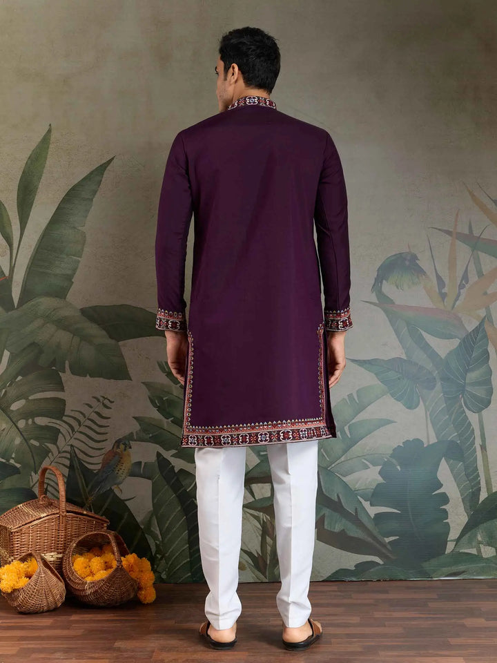 Dark Purple Festive Wear Kurta Set With Multi Thread Sequins Embroidery Work - qivii