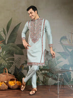 Sky Viscose Silk Thread & Sequence Embroidered Work Kurta With Bottom