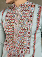 Sky Viscose Silk Thread & Sequence Embroidered Work Kurta With Bottom
