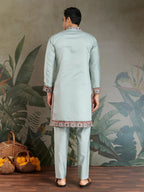 Sky Viscose Silk Thread & Sequence Embroidered Work Kurta With Bottom