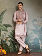 Peach Viscose Silk Thread & Sequence Embroidered Work Kurta With Bottom