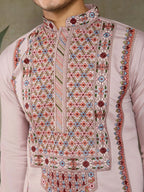 Peach Viscose Silk Thread & Sequence Embroidered Work Kurta With Bottom