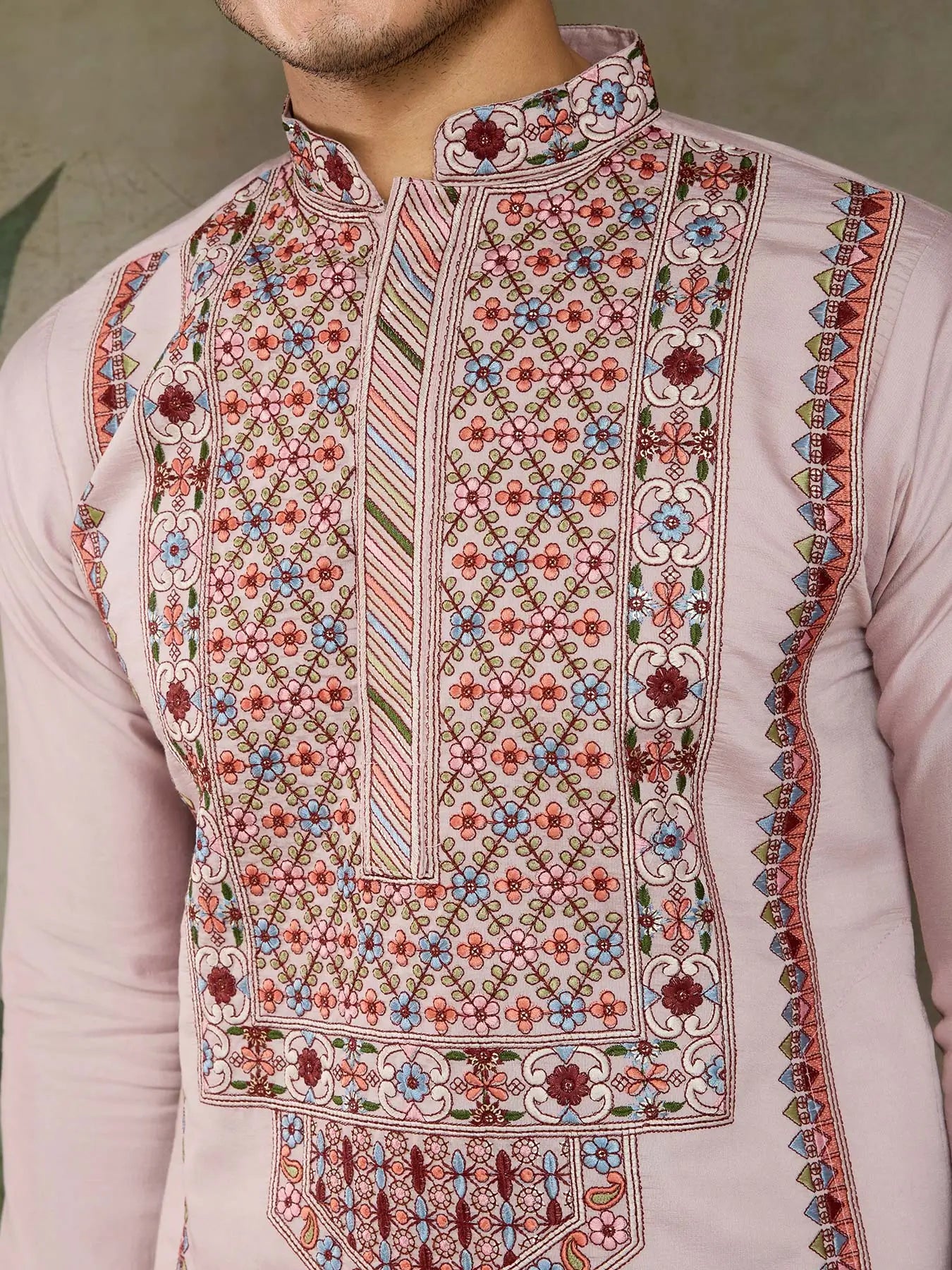 Peach Viscose Silk Thread & Sequence Embroidered Work Kurta With Bottom