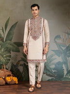 Begie Viscose Silk Thread & Sequence Embroidered Work Kurta With Bottom