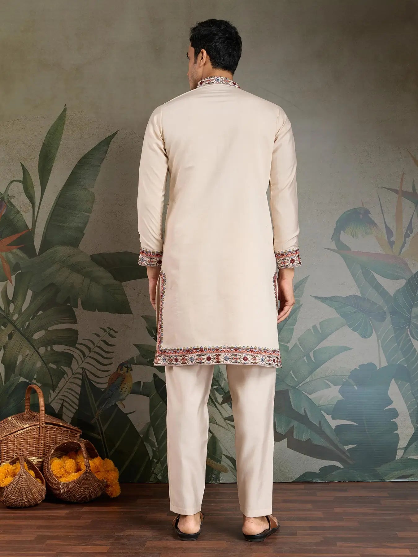 Begie Viscose Silk Thread & Sequence Embroidered Work Kurta With Bottom