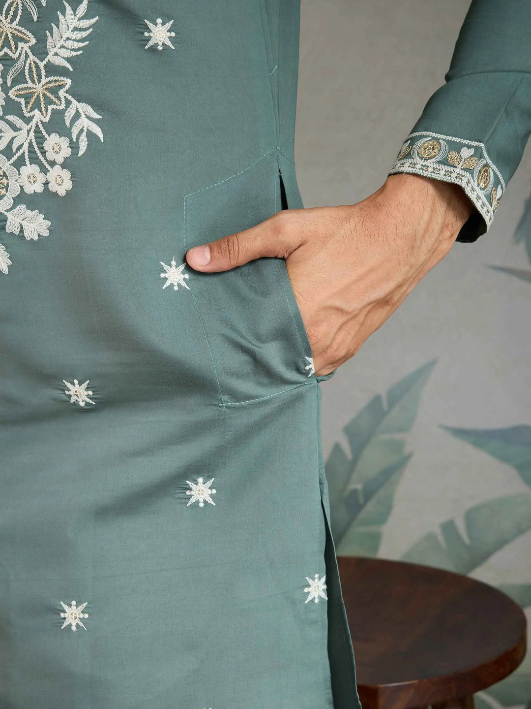 Pastel Pista Thread & Sequins Embroidery Work Rayon Kurta With Pant - qivii