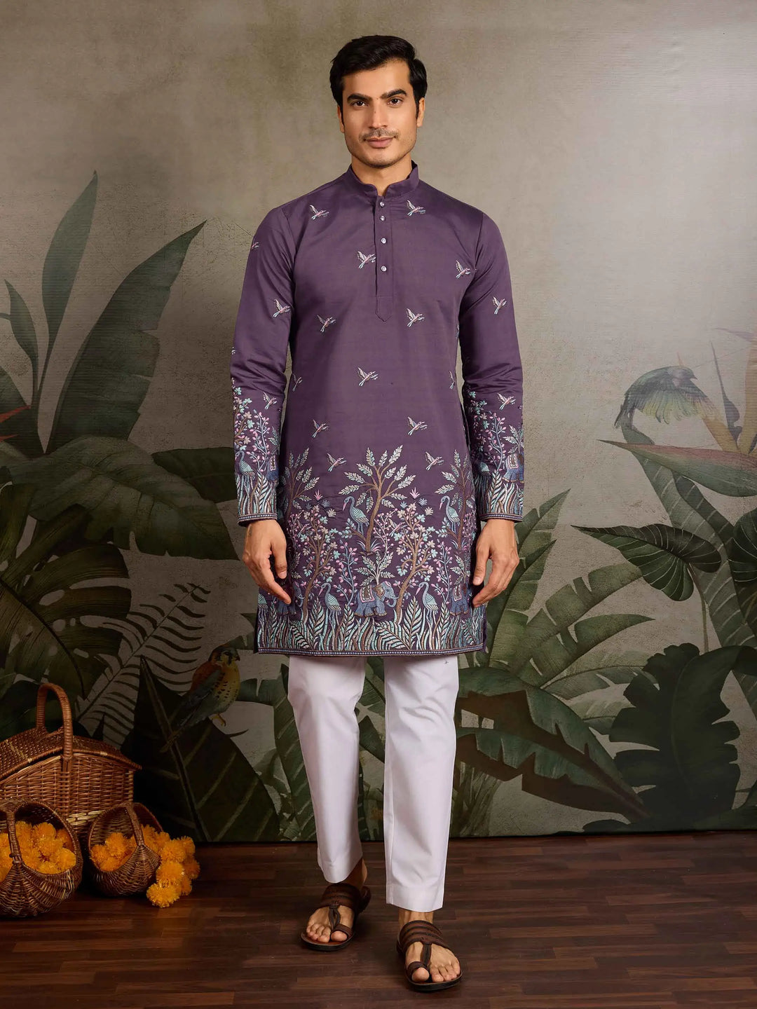 Dusty Purple Kurta Set With Embroidery Work - qivii