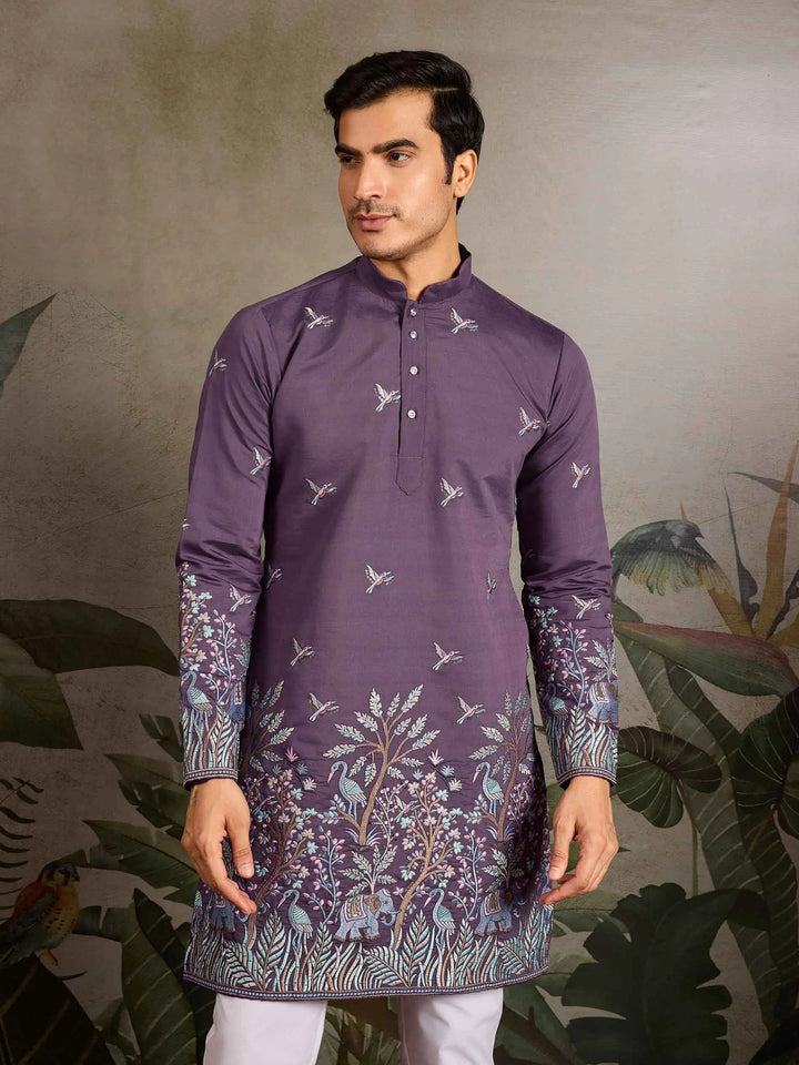 Dusty Purple Kurta Set With Embroidery Work - qivii