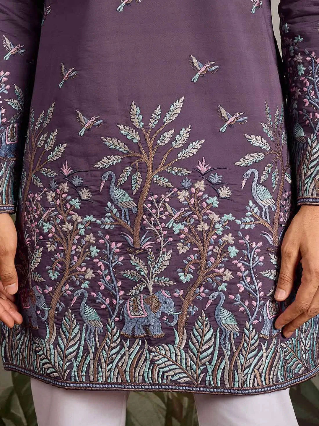 Dusty Purple Kurta Set With Embroidery Work - qivii