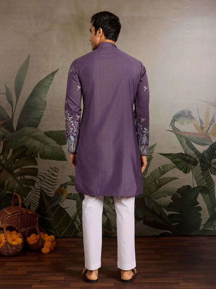 Dusty Purple Kurta Set With Embroidery Work - qivii
