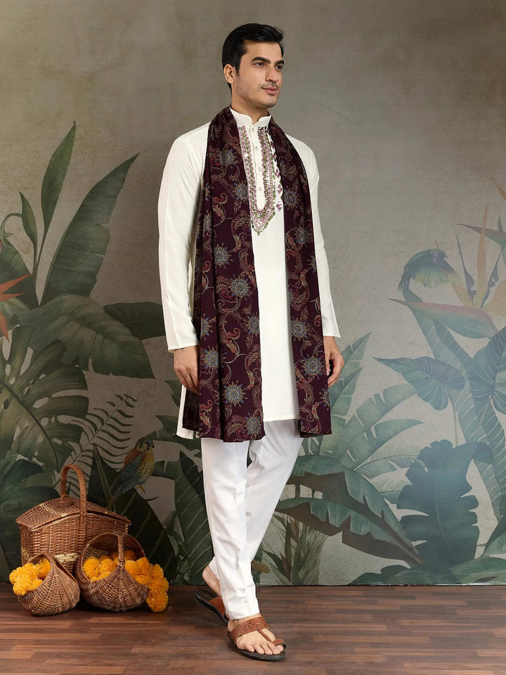 White Viscose Silk Thread, Sequence Embroidered with Mirror Work Kurta With Pant & Dupatta - qivii