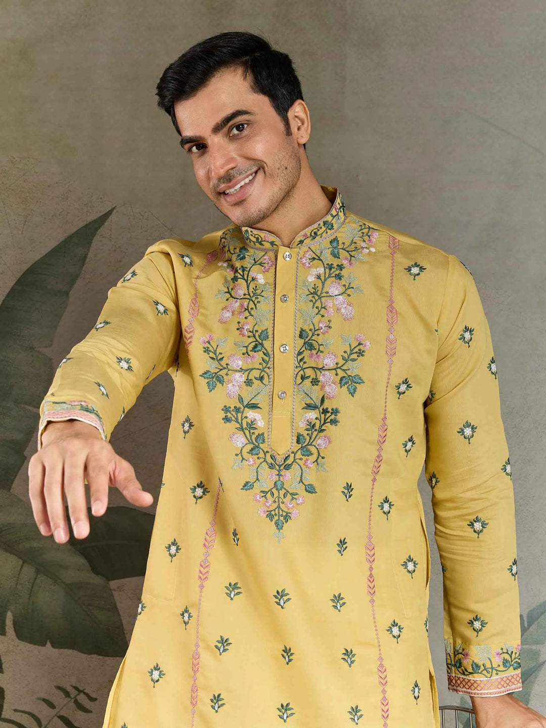 Cool Yellow Viscose Silk Thread And Sequins Embroidery Work Kurta With Pant - qivii