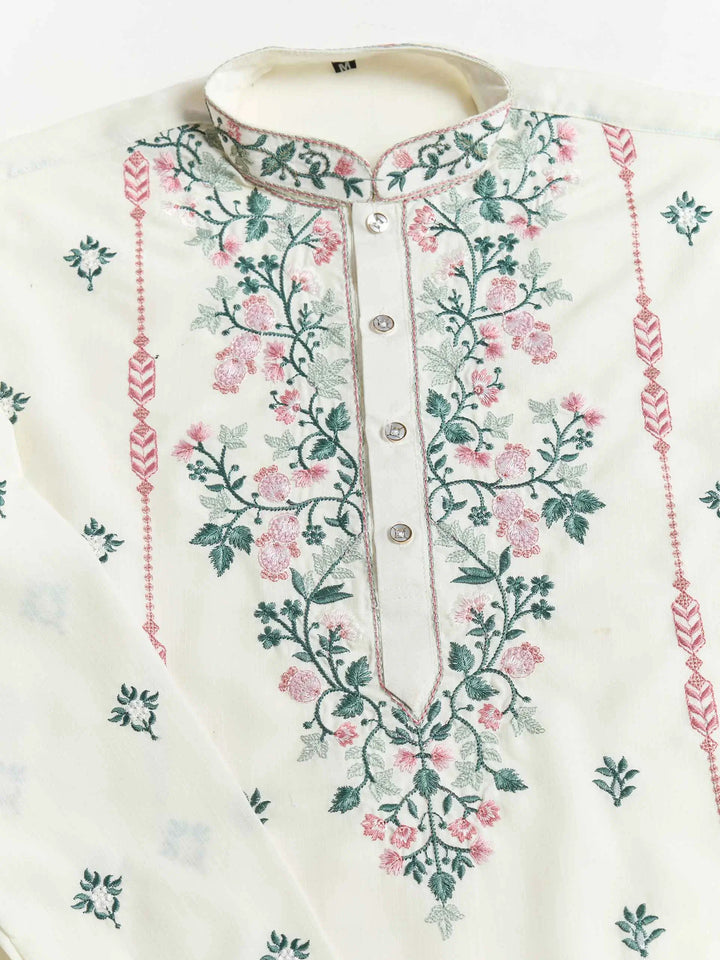 White Viscose Silk Thread And Sequins Embroidery Work Kurta With Pant - qivii