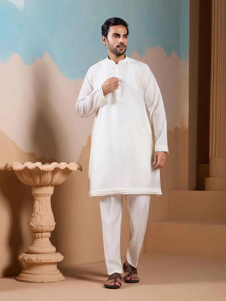 White Kurta Set With Embroidery Sequins Jacket