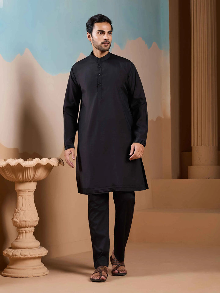 Black Kurta Set With Embroidery Sequins Jacket