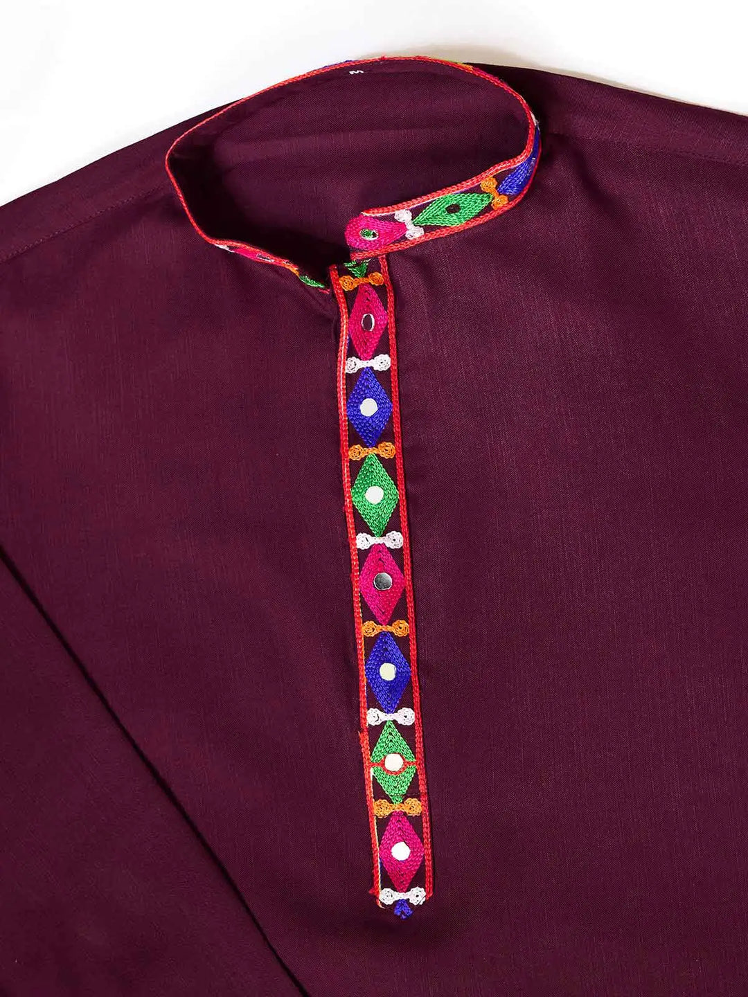 Wine Multi Thread And Real Mirror Work Kurta Set For Navratri - qivii