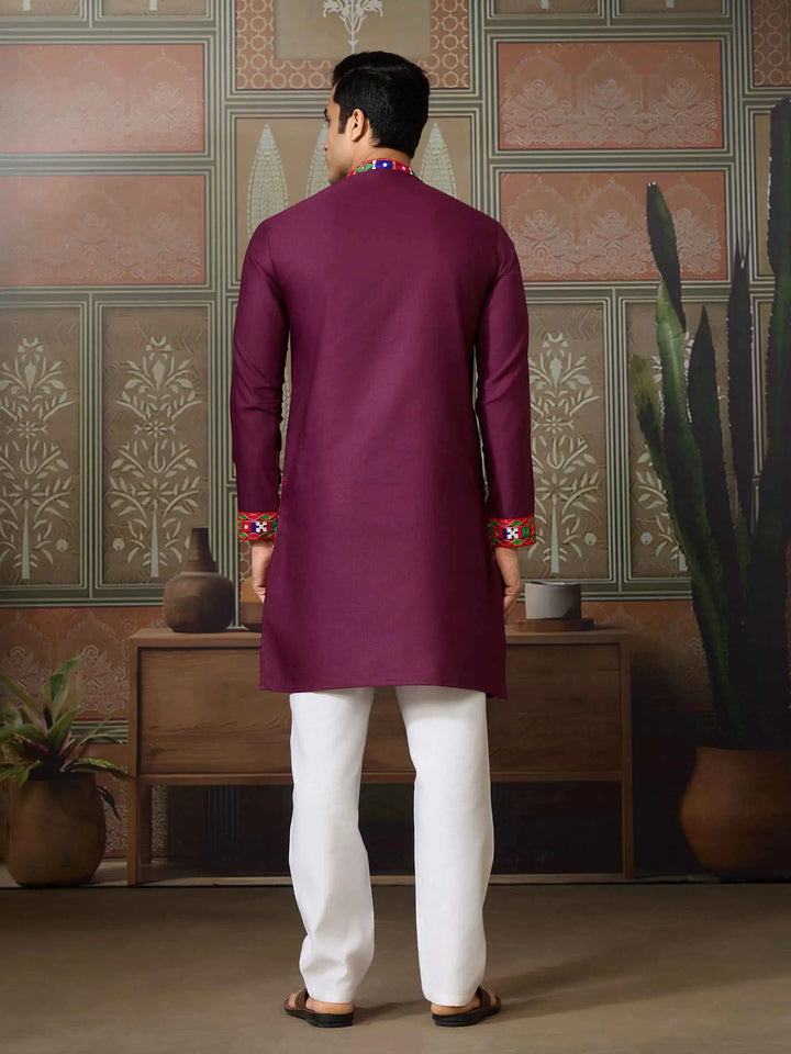 Wine Multi Thread And Real Mirror Work Kurta Set For Navratri - qivii