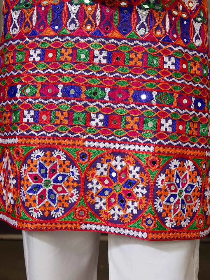 Purple Multi Thread And Real Mirror Work Kurta Set For Navratri - qivii