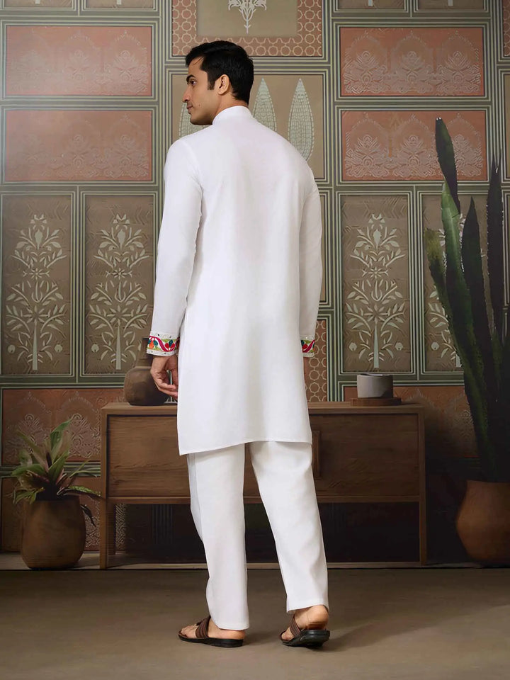 White Navratri Kurta Set Multi Thread And Real Mirror Work - qivii