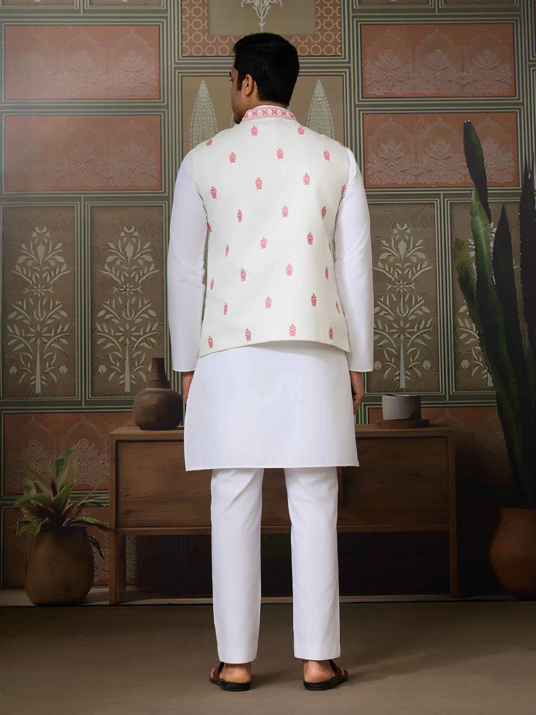 Peach Silk Kurta Set With Embroidery & Mirror Work Koti - qivii