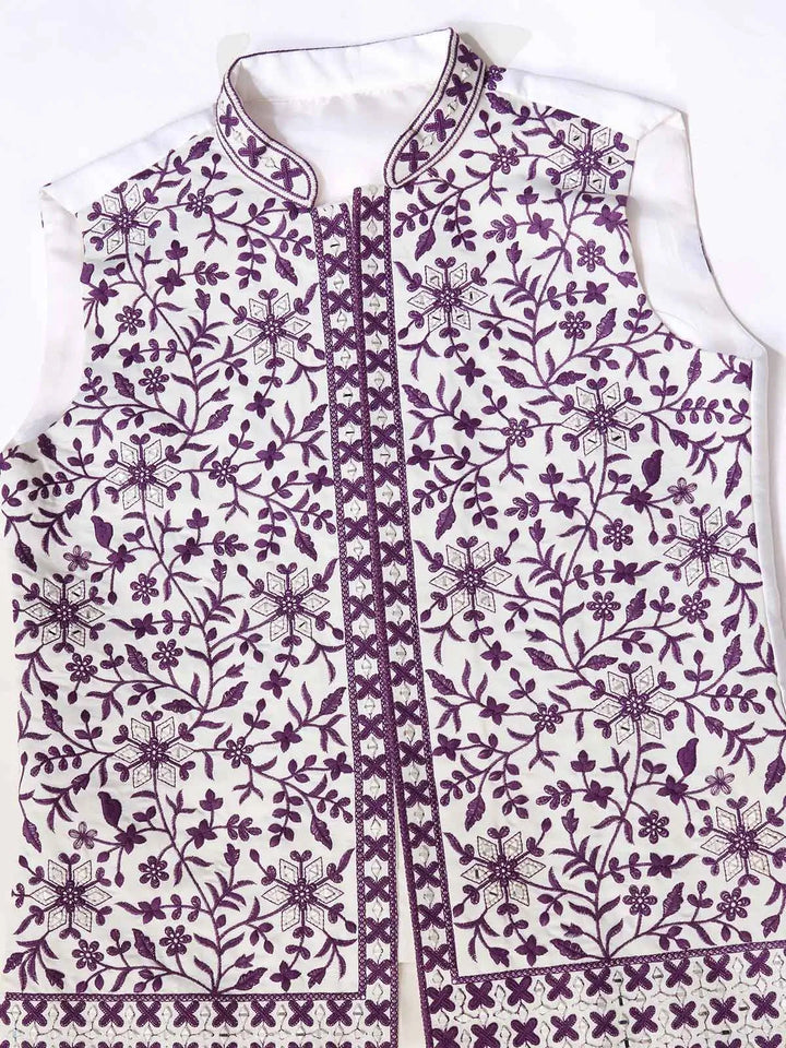 Purple Silk Kurta Set With Embroidery & Mirror Work Koti - qivii