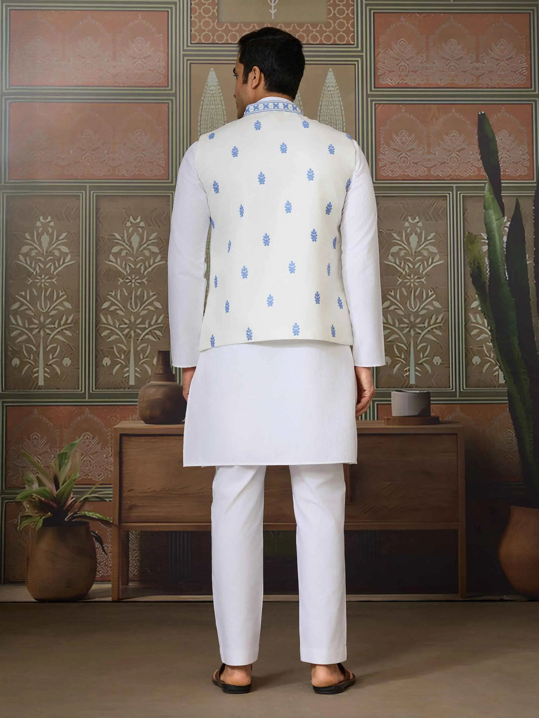 Blue Silk Kurta Set With Embroidery & Mirror Work Koti - qivii