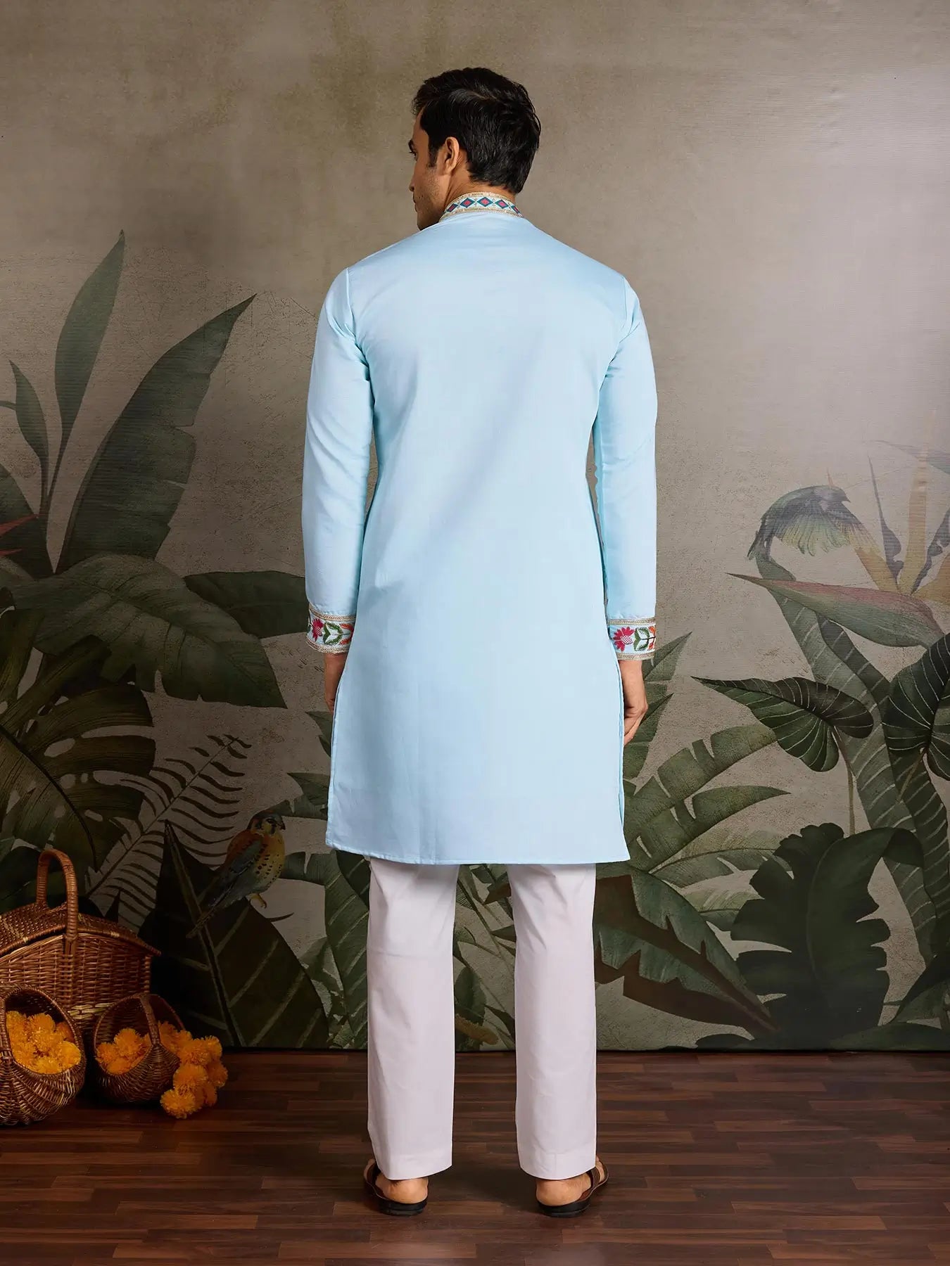 Sky Viscose Silk Thread & Sequence Embroidered Work Kurta