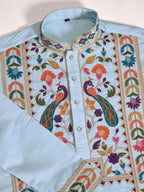 Sky Viscose Silk Thread & Sequence Embroidered Work Kurta