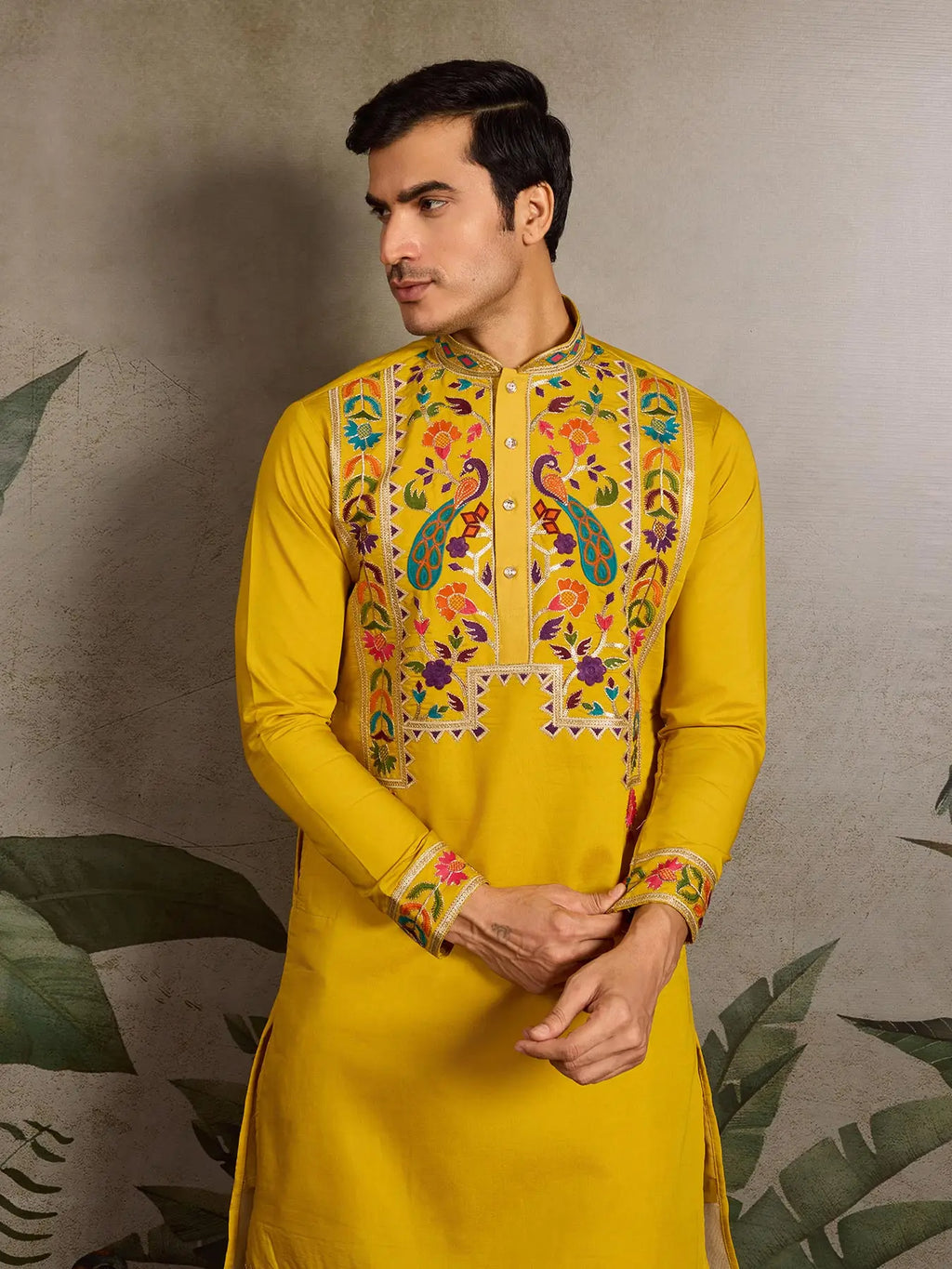 Yellow Viscose Silk Thread & Sequence Embroidered Work Kurta With Bottom