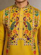 Yellow Viscose Silk Thread & Sequence Embroidered Work Kurta With Bottom
