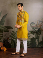 Yellow Viscose Silk Thread & Sequence Embroidered Work Kurta With Bottom