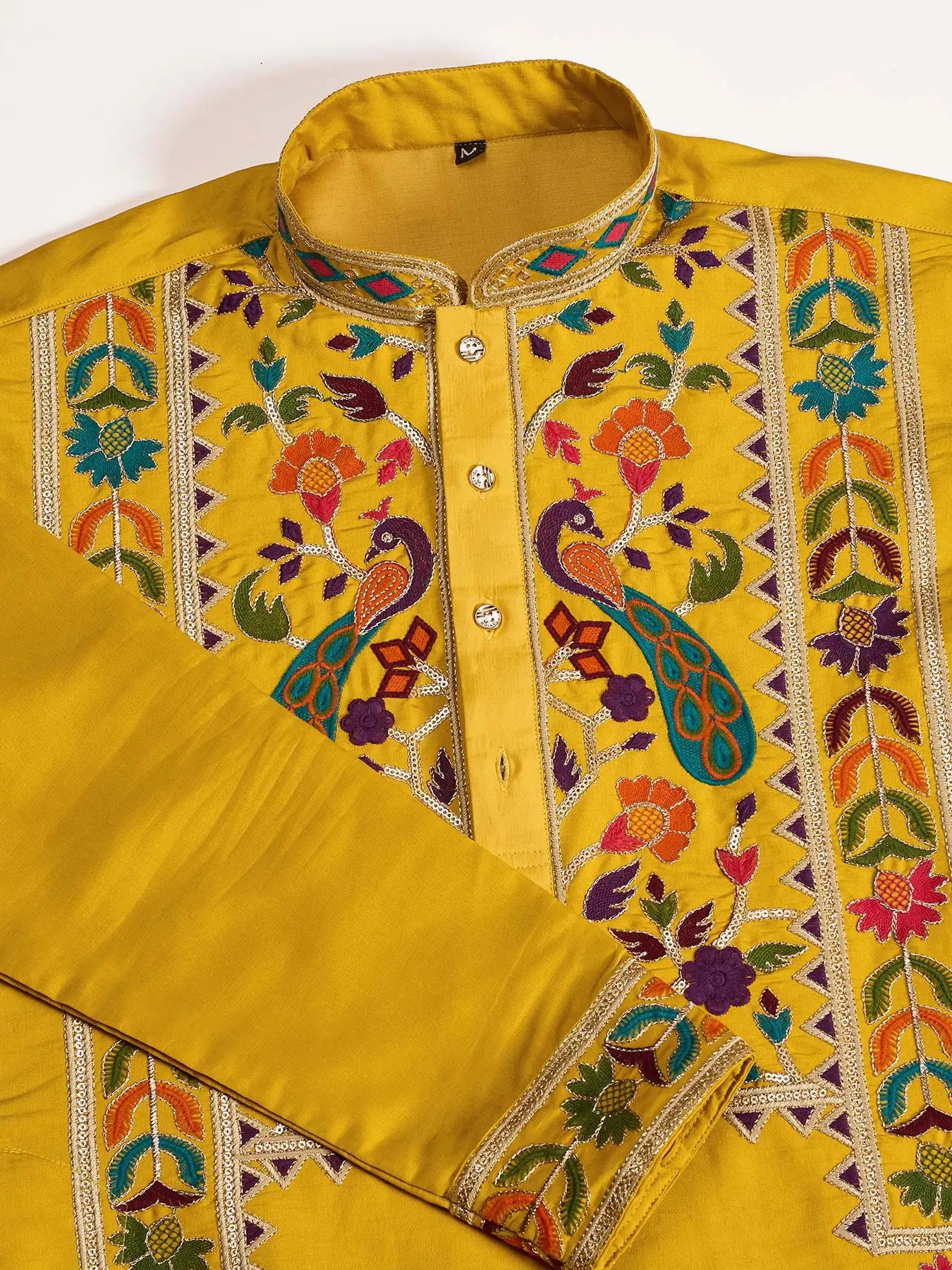 Yellow Viscose Silk Thread & Sequence Embroidered Work Kurta With Bottom