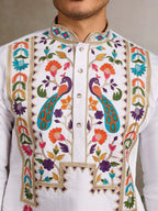White Viscose Silk Thread & Sequence Embroidered Work Kurta